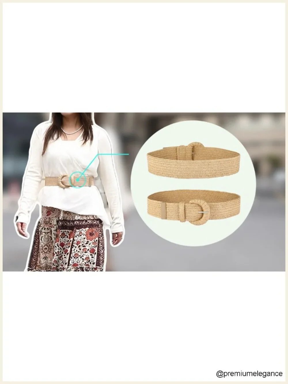 Straw Woven Stretchy Belt with Oval Buckle Boho Elastic Waist Belt
